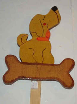 Handcrafted decorative wood yard stake - dog with bone plaque stake
